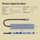 7 In 1 USB Hub Type C Splitter USB 3.0 USB 2.0 Expander Multiport USB Splitter For PC Laptop Notebook Smart Phones grey